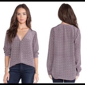 Joie Daryn Print Silk Burgundy Top